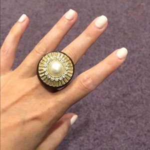 Brown, Gold, CZ and Pearl Ring